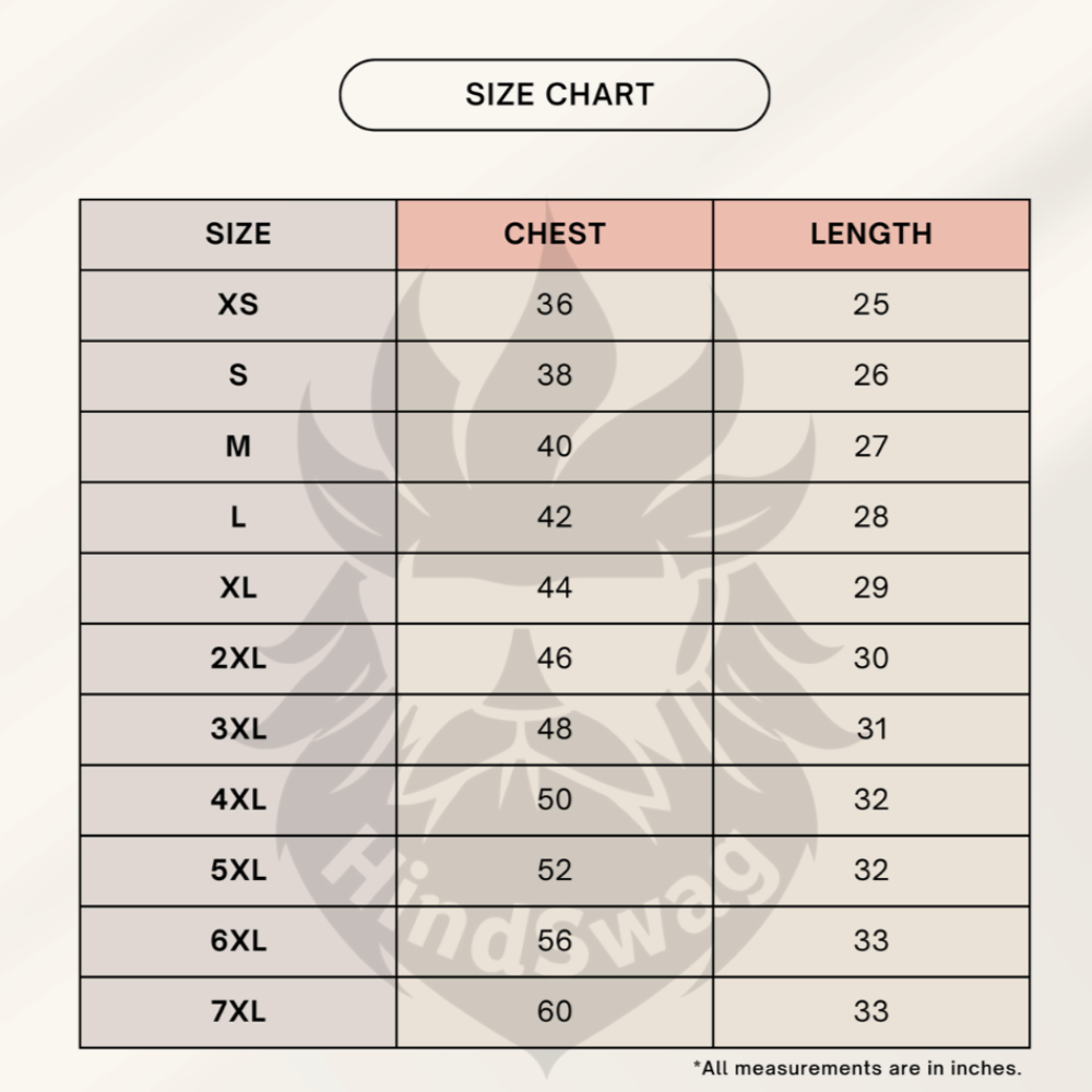 HindSwag – Mens Crew – Size Chart